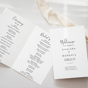 Calligraphy Black and White Folded Wedding  Programme
