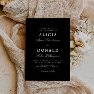 calligraphy black and white wedding invitation