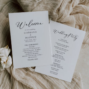 Calligraphy Black and White Wedding Programme