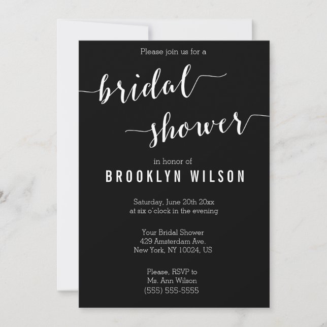 Calligraphy Black Bridal Shower Invitation (Front)