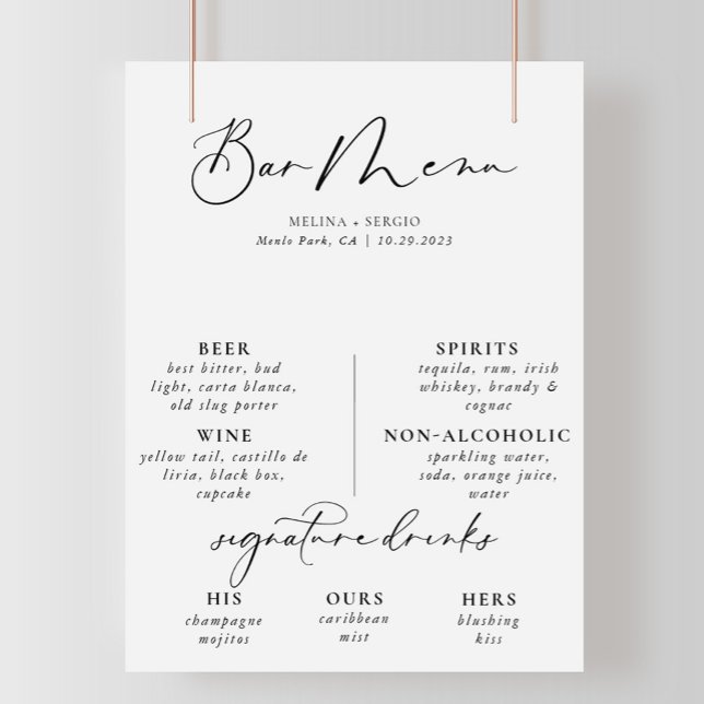 Calligraphy Black Grey Wedding Bar Menu Poster (Creator Uploaded)