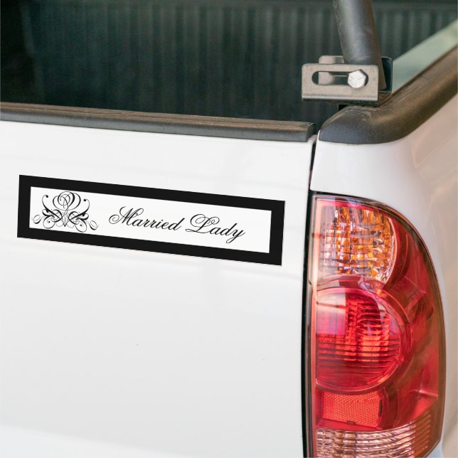 Calligraphy Black Rose Wedding Bumper Sticker (On Truck)