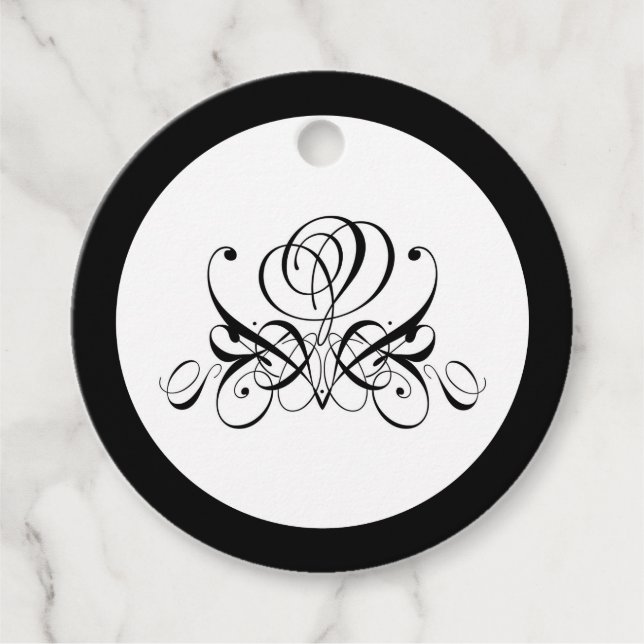 Calligraphy Black Rose Wedding Favour Tags (Front)