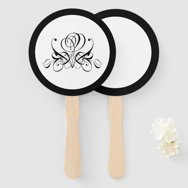 Calligraphy Black Rose Wedding Hand Fan (Front and Back)