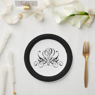 Calligraphy Black Rose Wedding Paper Plate