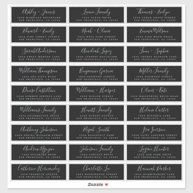 Calligraphy Black Wedding Guest Address Labels (Sheet)