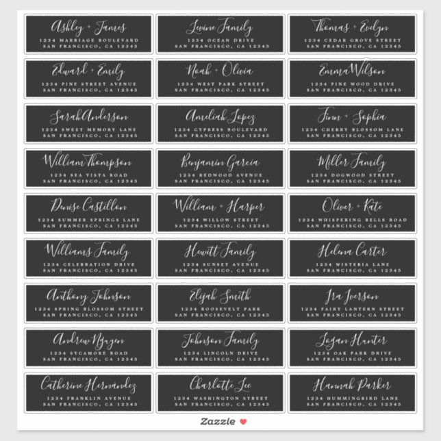 Calligraphy Black Wedding Guest Address Labels (Sheet)