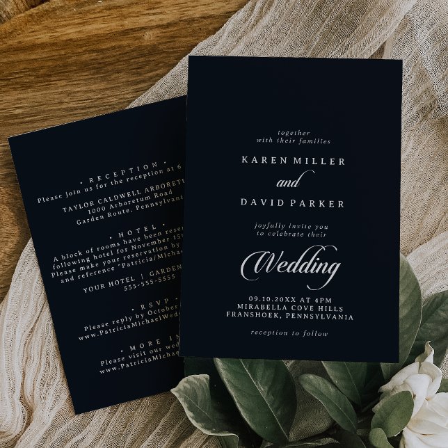 Calligraphy Black White Front and Back Wedding Invitation (Creator Uploaded)