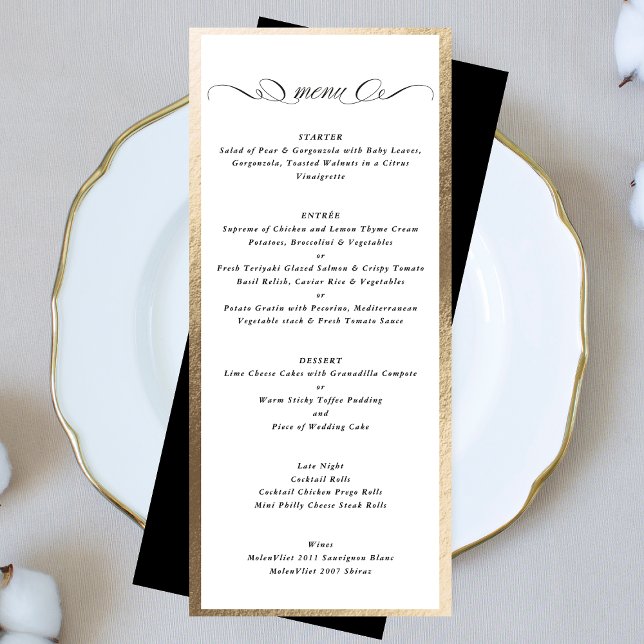 Calligraphy Black White, Gold Frame Formal Wedding Menu (Creator Uploaded)