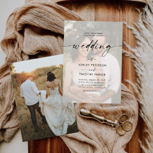 Calligraphy Black & White Overlay Photo Wedding  Invitation