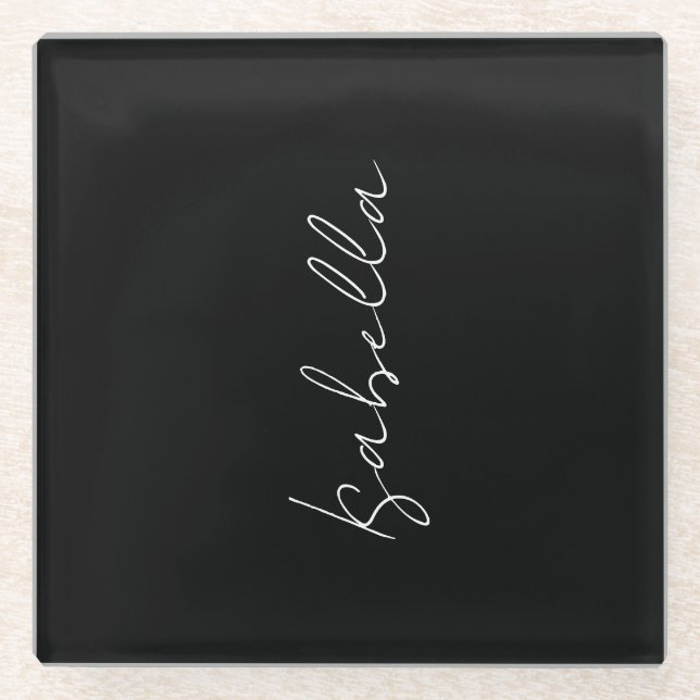 Calligraphy Black White Plain Creative Modern Name Glass Coaster (Front)