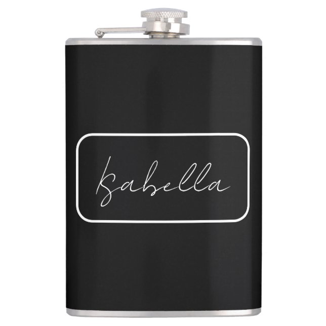 Calligraphy Black White Plain Creative Modern Name Hip Flask (Front)