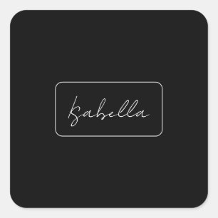 Calligraphy Black White Plain Creative Modern Name Square Sticker