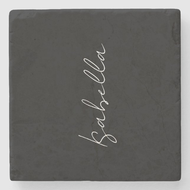Calligraphy Black White Plain Creative Modern Name Stone Coaster (Front)