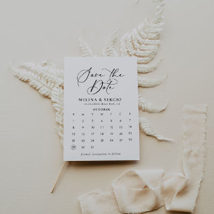 Calligraphy Black White Save the Date Calendar