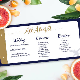 Calligraphy Blue Boarding Pass Wedding Program