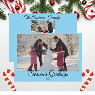 Calligraphy Blue Christmas Photo Personalise Holiday Card