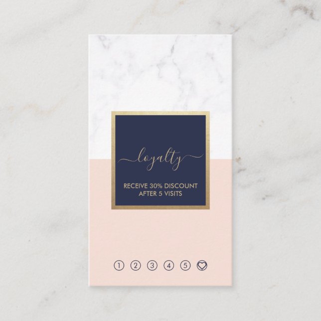 Calligraphy Blush & Midnight Blue Loyalty Vertical Business Card (Front)