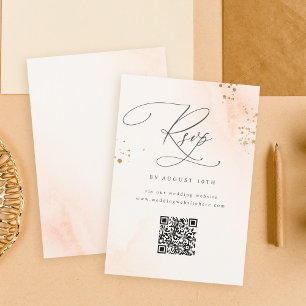 Calligraphy Blush Pink Watercolor Wedding QR RSVP Card