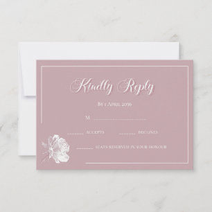 Calligraphy Blush Pink White Floral Wedding RSVP Card