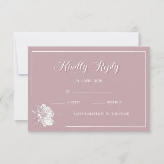 Calligraphy Blush Pink White Floral Wedding RSVP Card