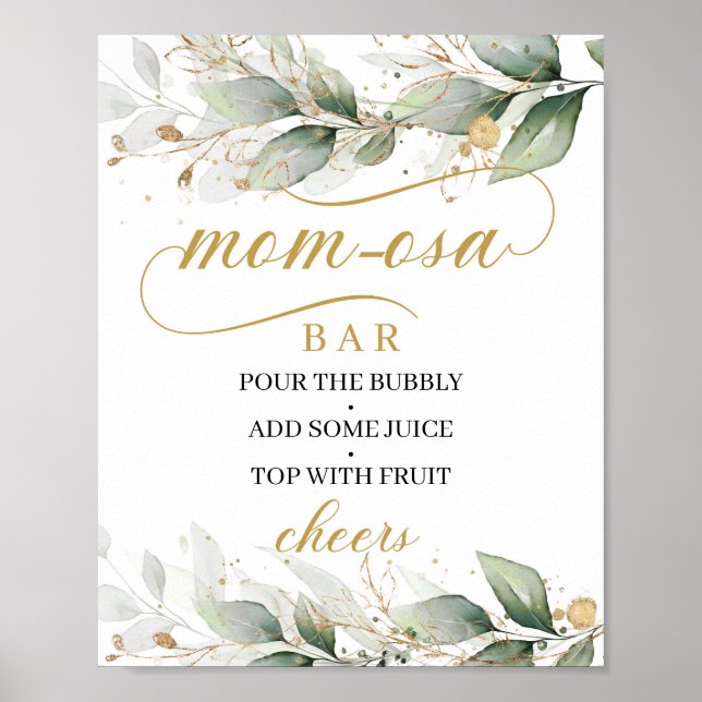 Calligraphy boho eucalyptus gold mum-osa bar sign (Front)