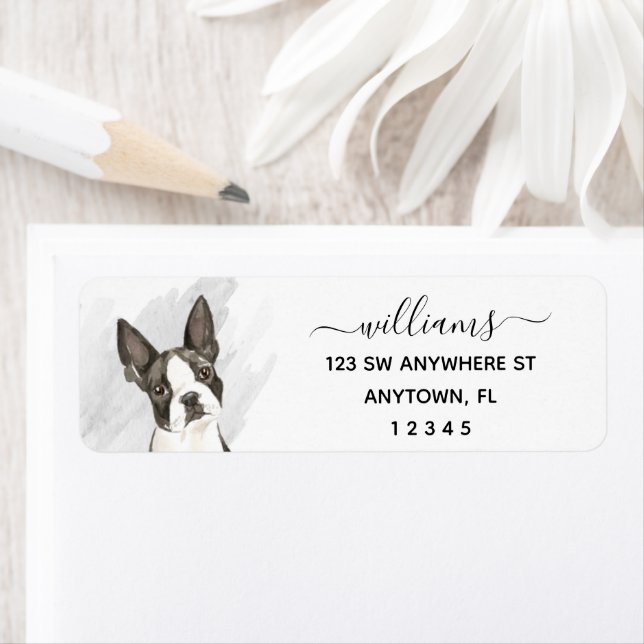 Calligraphy Boston Terrier Return Address (Insitu)