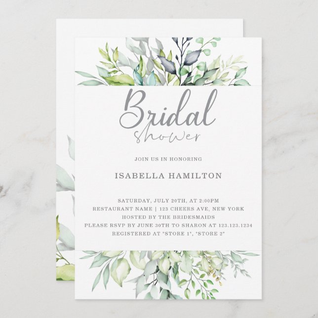 Calligraphy Botanical Bridal Shower Invitation (Front/Back)