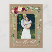 Calligraphy Botanical Floral Kraft Save The Date