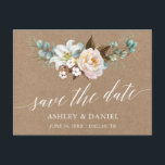 Calligraphy Botanical Floral Kraft Save The Date Postcard<br><div class="desc">Modern Calligraphy Script,  Elegant Botanical Floral,  Greenery Engagement Announcement Save The Date Kraft Postcard includes peonies,  lilies,  cotton,  eucalyptus leaves and other beautiful greenery.</div>