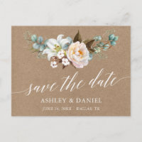 Calligraphy Botanical Floral Kraft Save The Date
