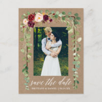 Calligraphy Botanical Floral Save The Date Kraft
