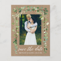 Calligraphy Botanical Save The Date Wood Kraft