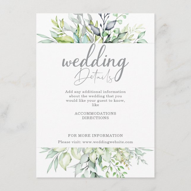 Calligraphy Botanical Wedding Details Enclosure Card (Front)