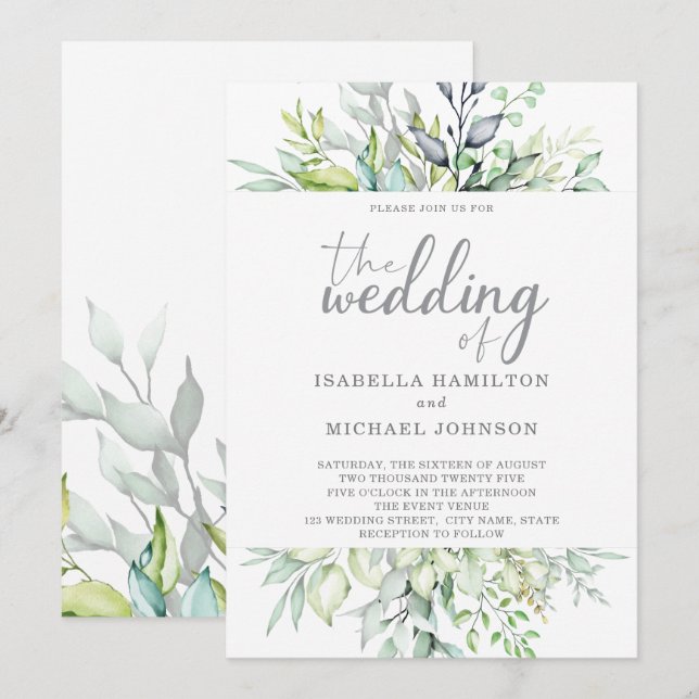 Calligraphy Botanical Wedding Invitation (Front/Back)