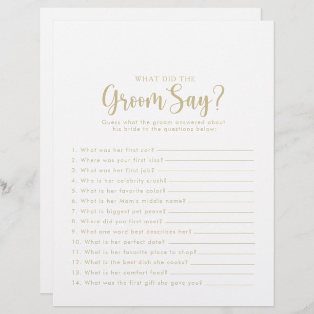 Calligraphy Bridal Shower What did the Groom Say (Front/Back)