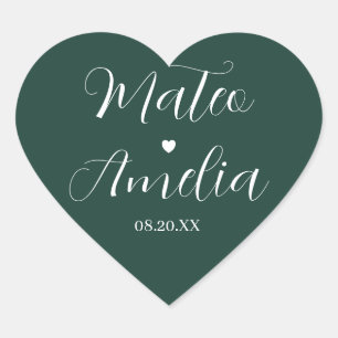 Calligraphy Bride and Groom Names on Heart Sticker