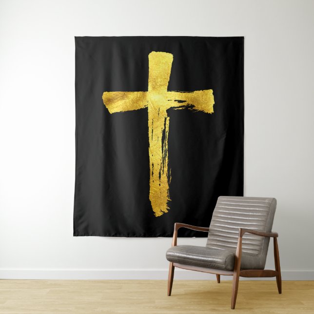 Calligraphy Brush Cross - Modern Artistic Crucifix Tapestry (In Situ)