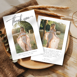 Calligraphy Budget Wedding Bridal Shower 2 Photo Thank You Card