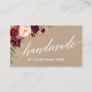 Calligraphy Burgundy Floral Hand Made Kraft Style Business Card