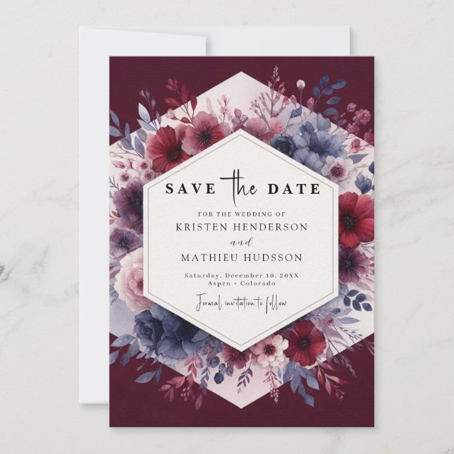 Calligraphy Burgundy Wedding Save The Date (Front)
