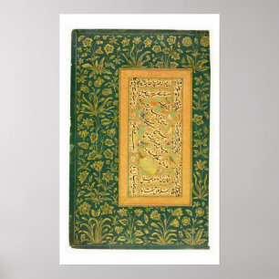 Calligraphy by Mir Ali of Herat, with a Mughal bor Poster
