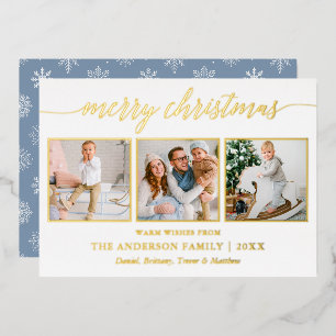 Calligraphy Christmas Dusty Blue 3 Photo Gold