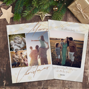 Calligraphy Christmas Family 4 Photos Holiday Card