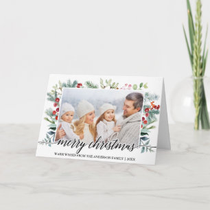 Calligraphy Christmas Greenery Family Photo Fold Holiday Card
