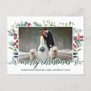 Calligraphy Christmas Greenery Wedding Photo Green Postcard