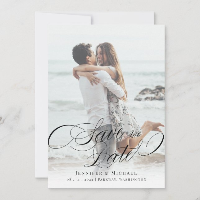 Calligraphy Classic Elegant Wedding Save The Date (Front)
