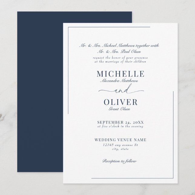 Calligraphy Classic Modern Wedding invitations (Front/Back)