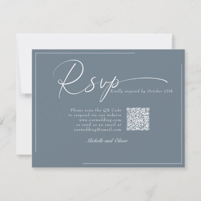 Calligraphy Classic Modern Wedding  QR Code RSVP Card (Front)