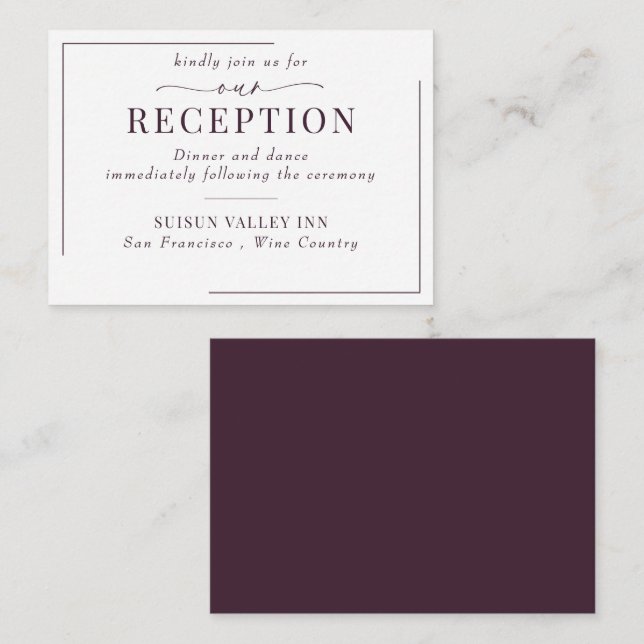 Calligraphy Classic Modern Wedding Reception Enclosure Card (Front/Back)